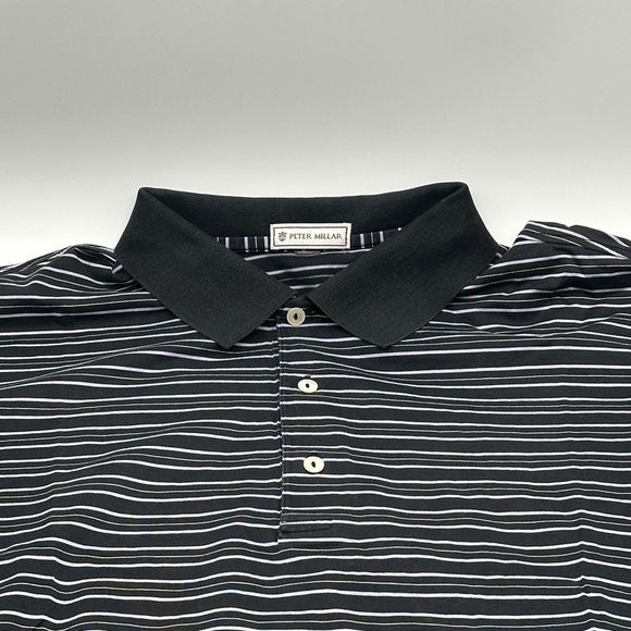 Peter Millar Mens Golf Polo Shirt Large Black Striped Short Sleeve Casual - Picture 2 of 9